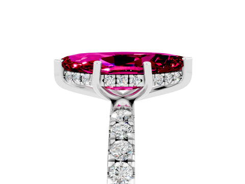 White gold Marquise Cut Garnet Pave Band Solitaire Ring with Four-Prong Setting_29