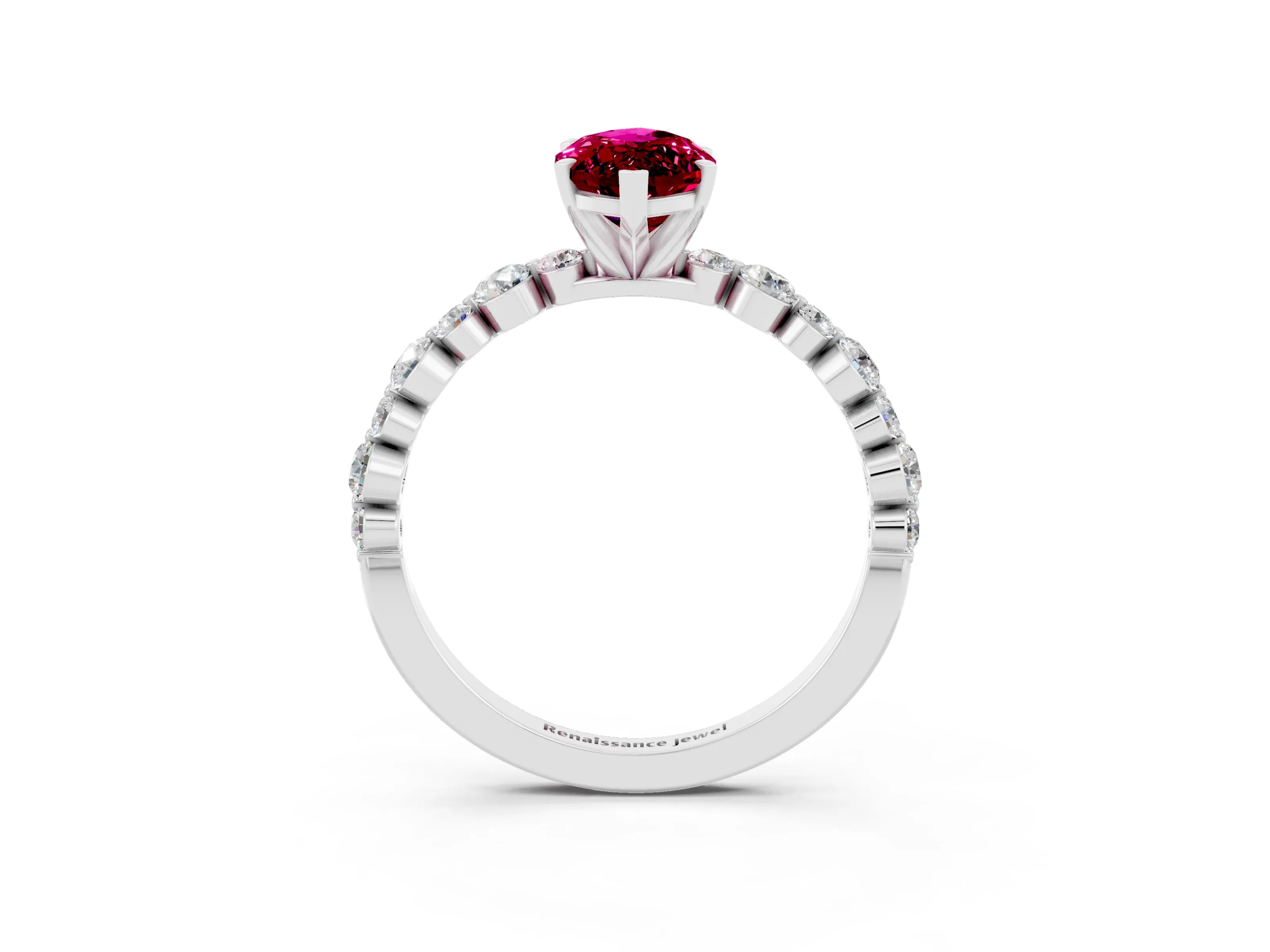 White gold Marquise Cut Garnet Prong Set Engagement Ring with Pavé Band_3