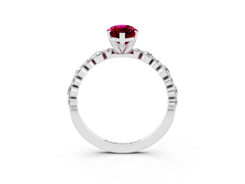White gold Marquise Cut Garnet Prong Set Engagement Ring with Pavé Band_3
