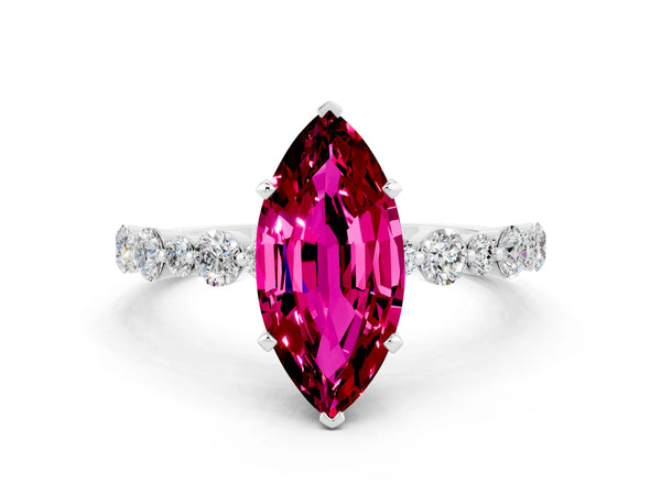 Silver Marquise Cut Garnet Prong Set Engagement Ring with Pavé Band