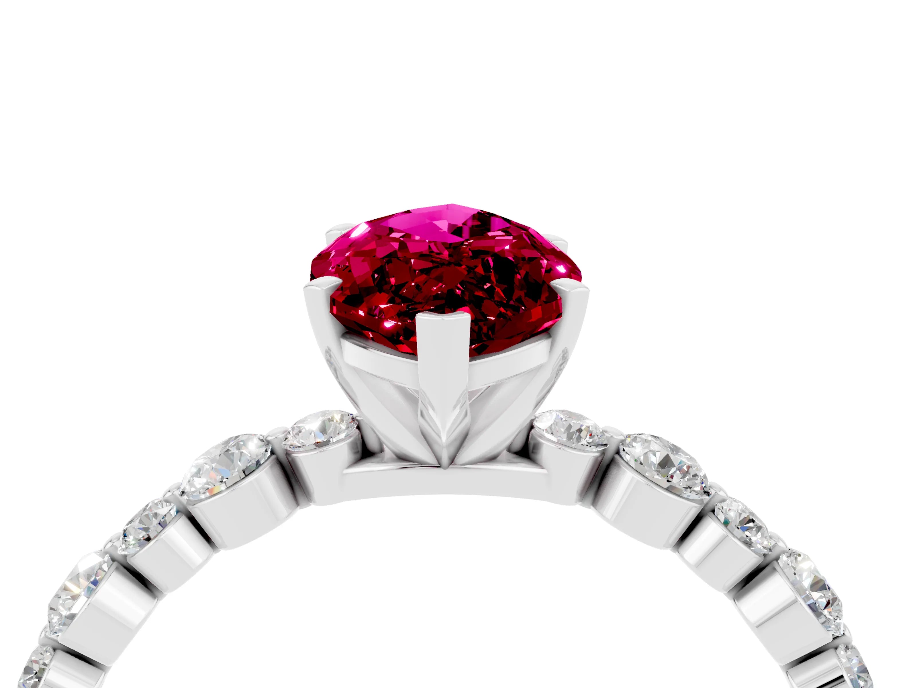 White gold Marquise Cut Garnet Prong Set Engagement Ring with Pavé Band_4