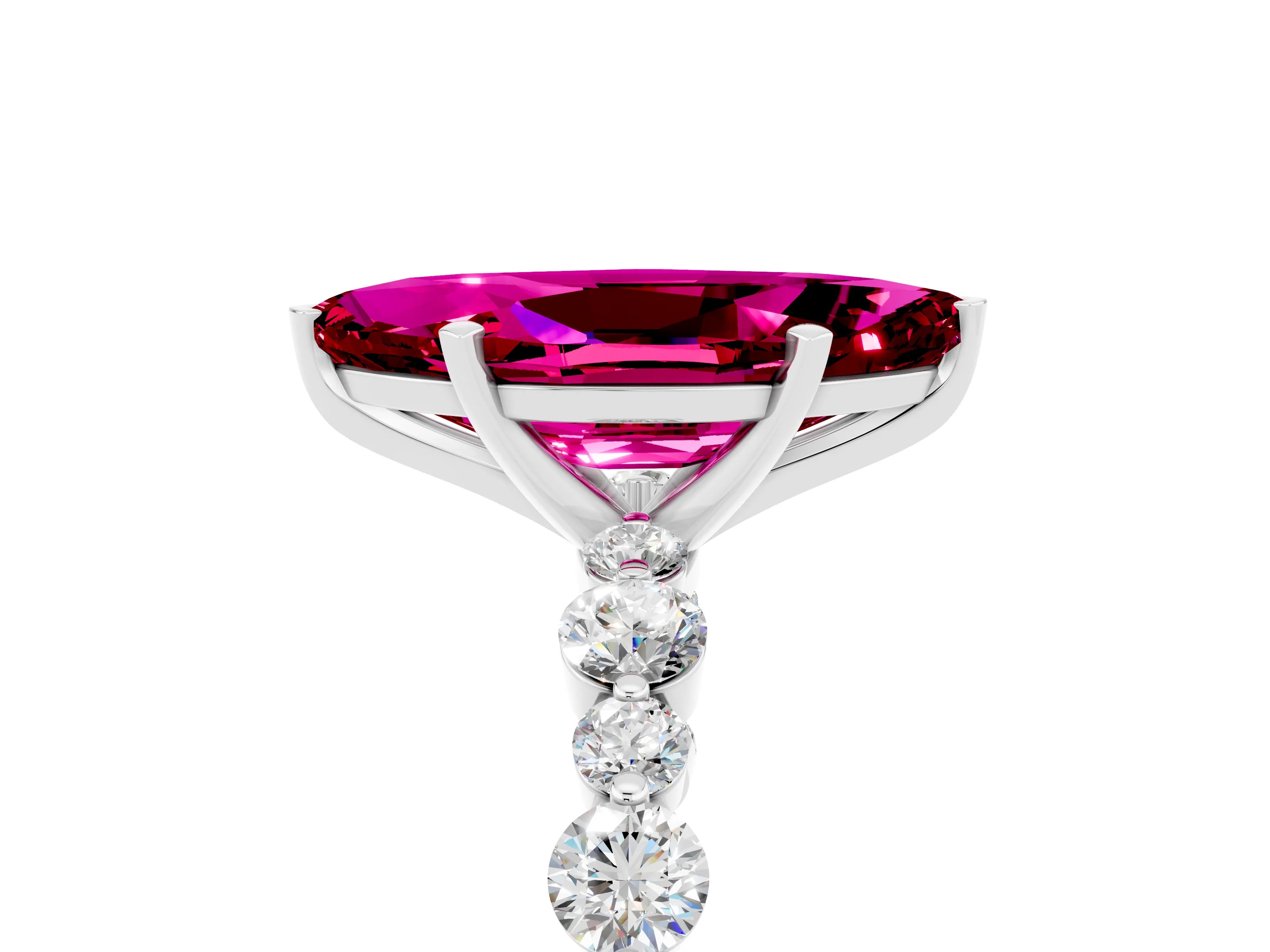 White gold Marquise Cut Garnet Prong Set Engagement Ring with Pavé Band_5