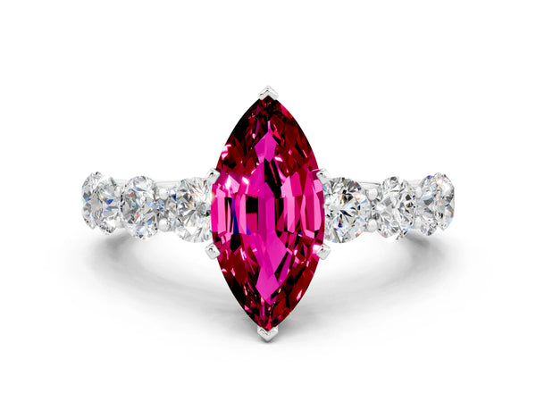 Platinum Marquise Cut Garnet Prong Setting with Side Stones on a Pave Band