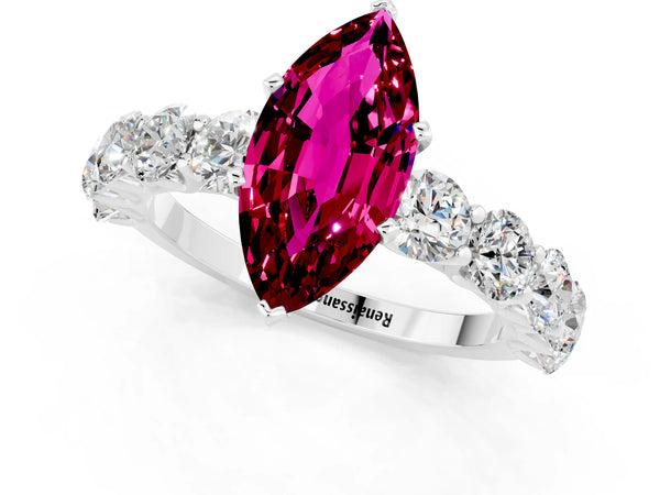 Platinum Marquise Cut Garnet Prong Setting with Side Stones on a Pave Band