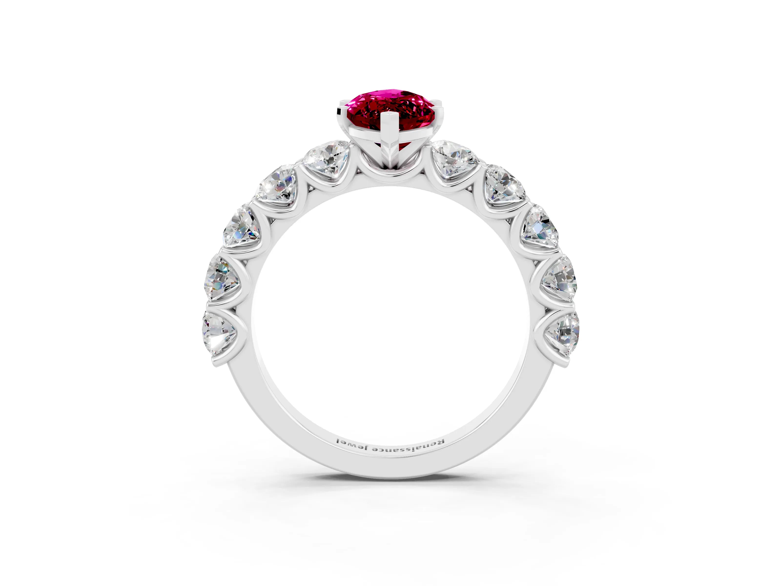 White gold Marquise Cut Garnet Prong Setting with Side Stones on a Pave Band_3