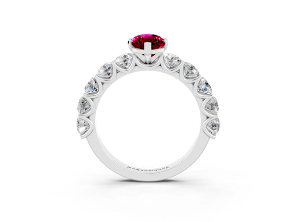 White gold Marquise Cut Garnet Prong Setting with Side Stones on a Pave Band