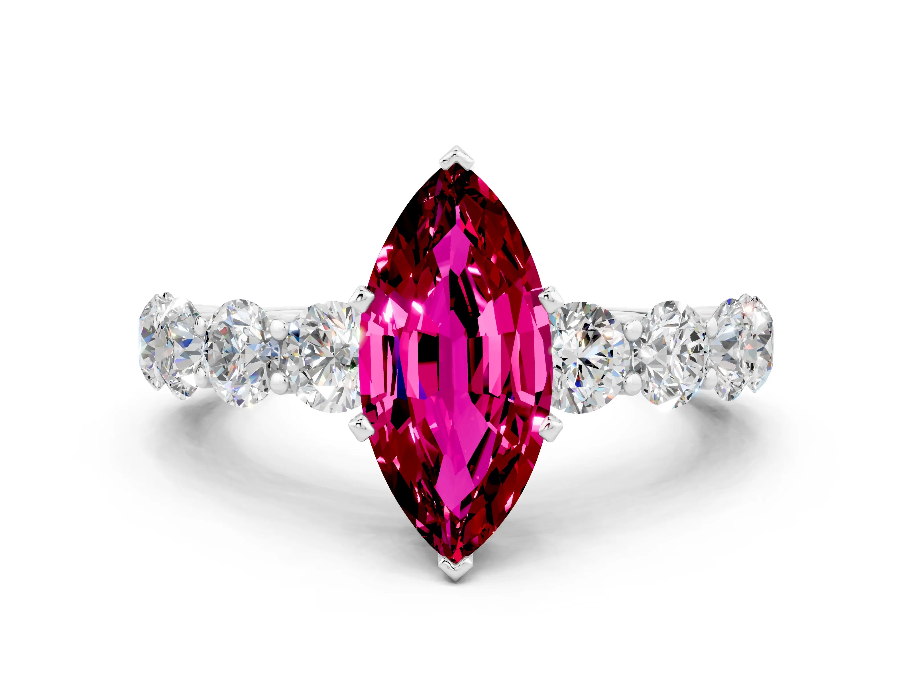 White gold Marquise Cut Garnet Prong Setting with Side Stones on a Pave Band