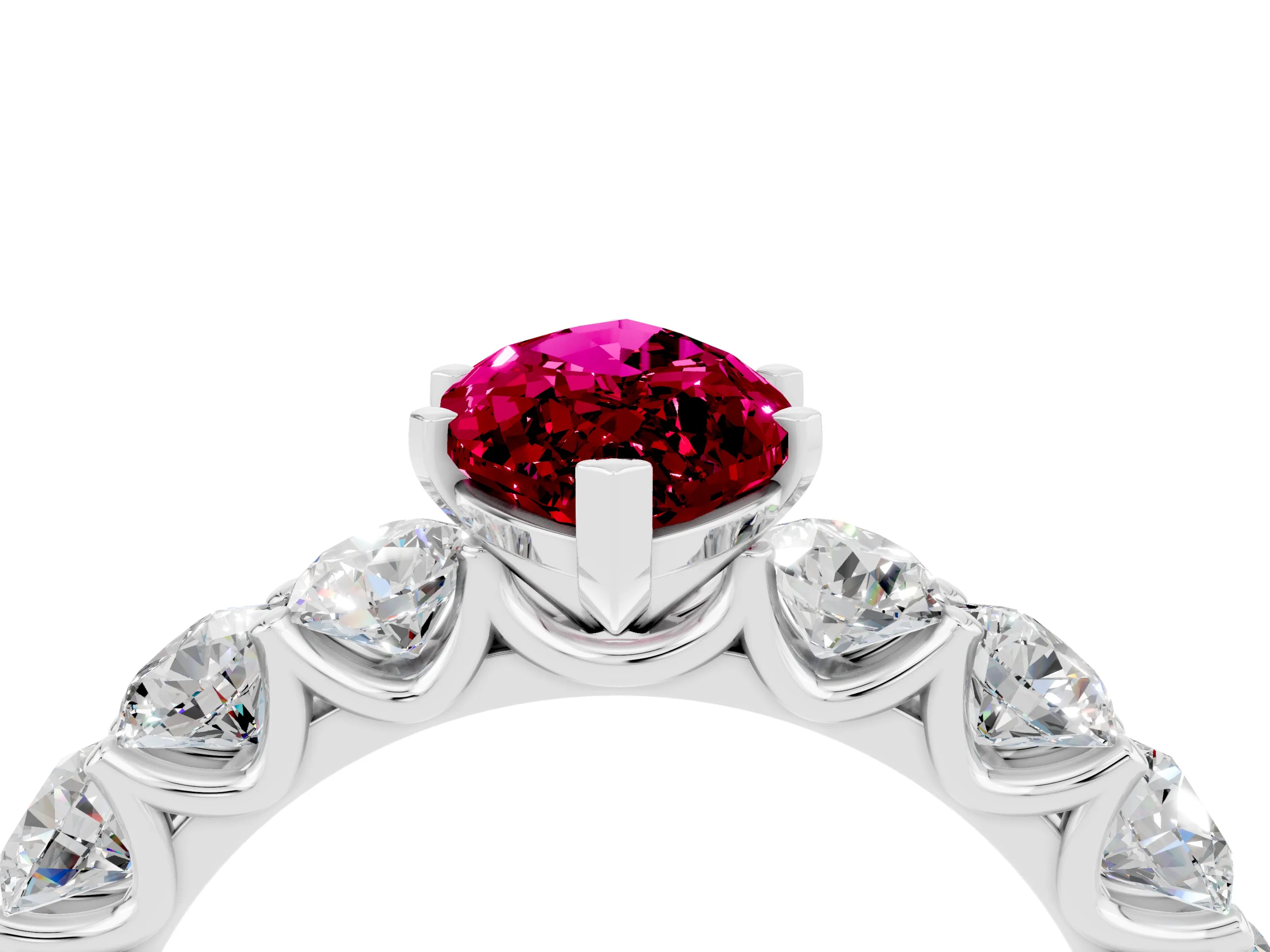 White gold Marquise Cut Garnet Prong Setting with Side Stones on a Pave Band_4