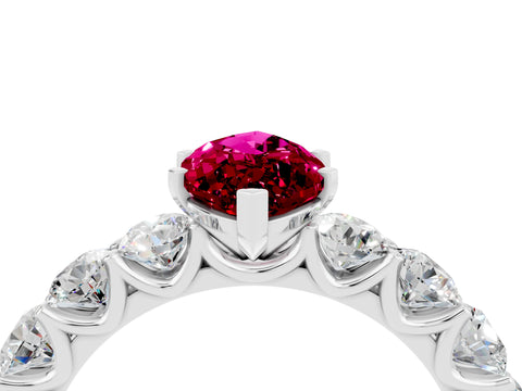 White gold Marquise Cut Garnet Prong Setting with Side Stones on a Pave Band_4