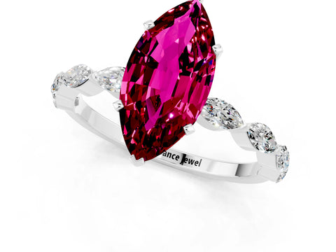 White gold Marquise Cut Garnet Ring with Marquise Side Stones and Prong Setting_1