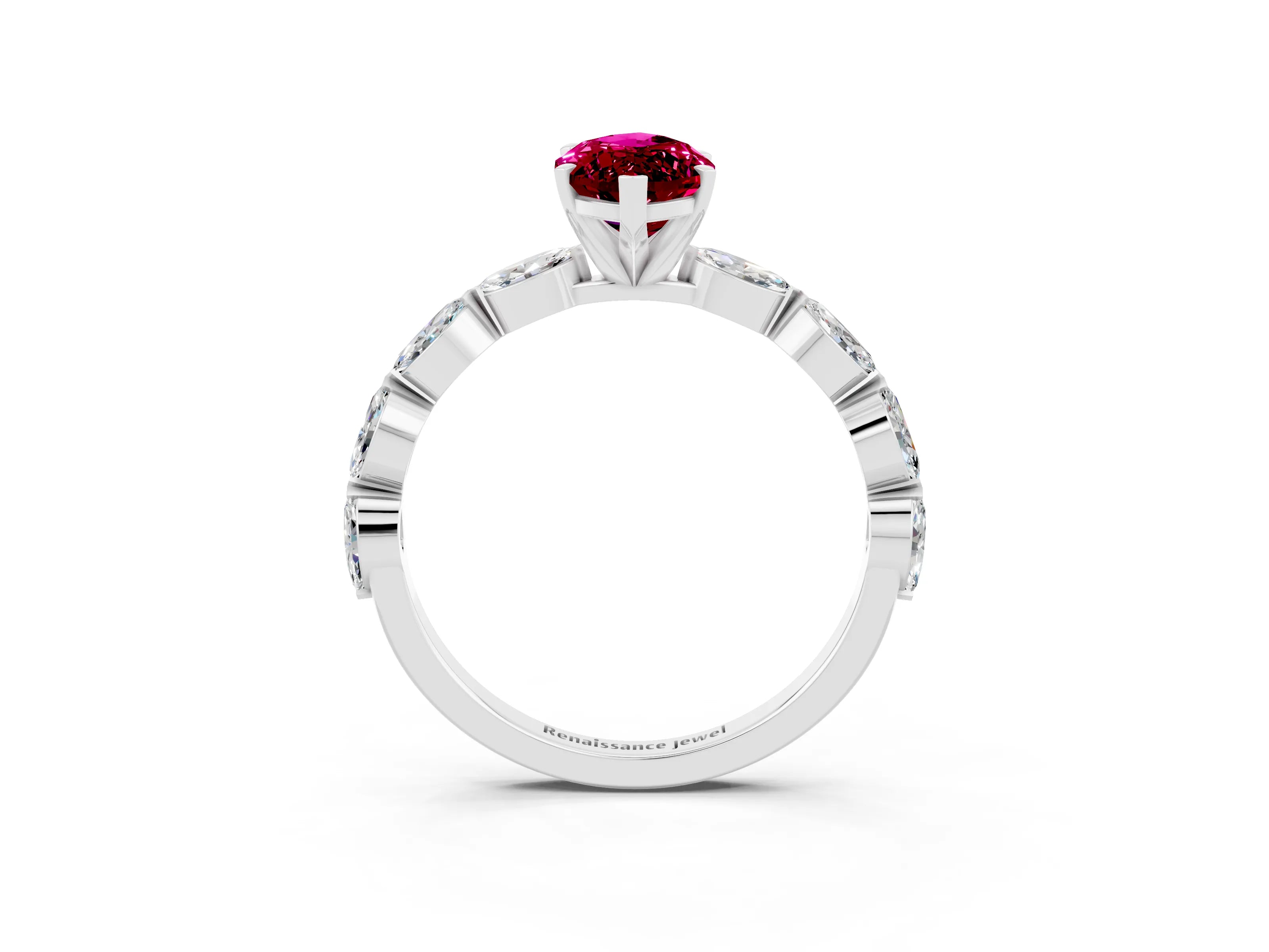 White gold Marquise Cut Garnet Ring with Marquise Side Stones and Prong Setting_3
