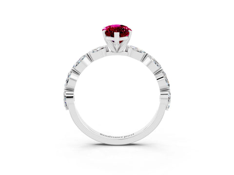 White gold Marquise Cut Garnet Ring with Marquise Side Stones and Prong Setting_3