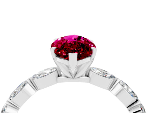 White gold Marquise Cut Garnet Ring with Marquise Side Stones and Prong Setting_4