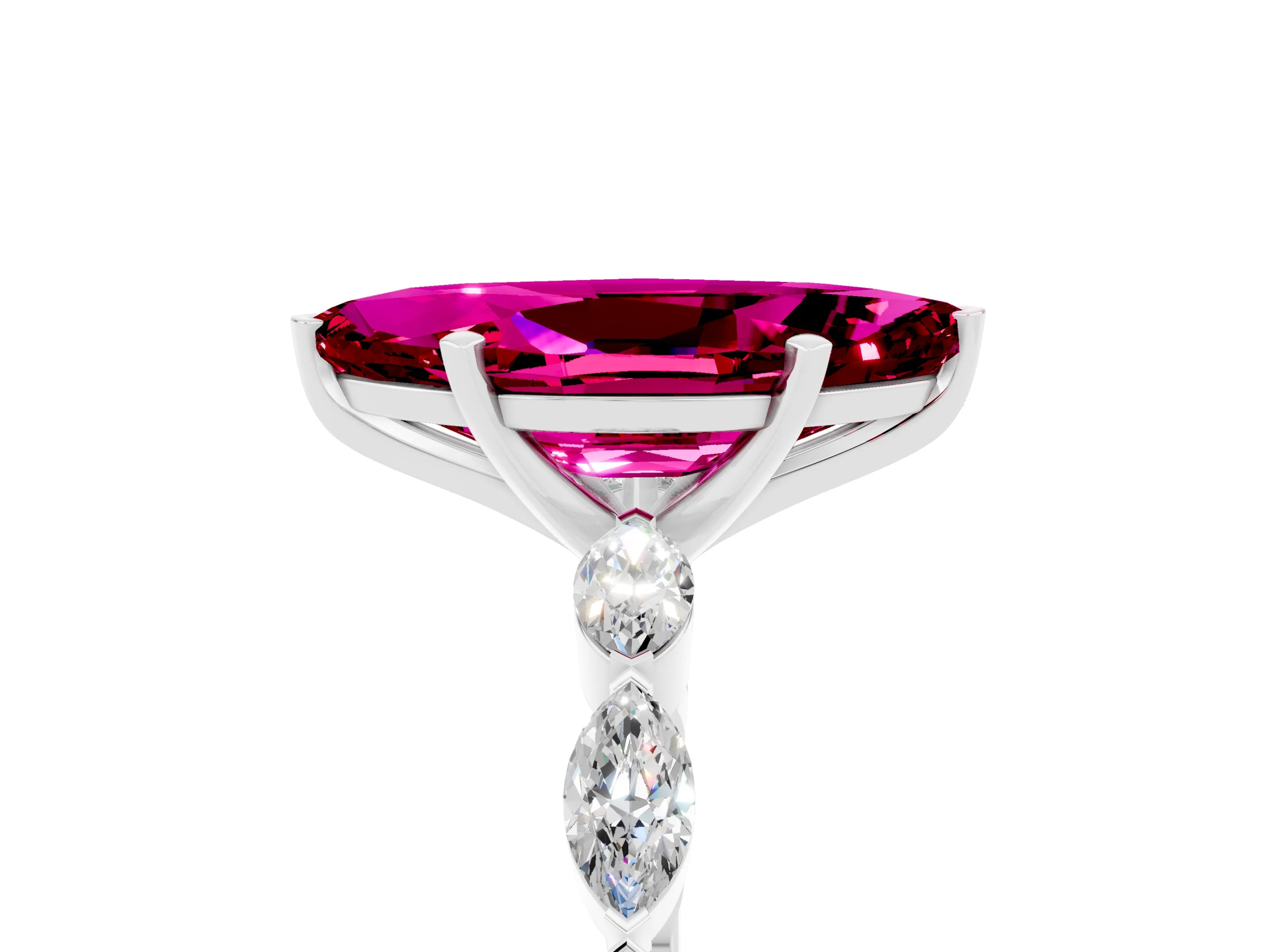 White gold Marquise Cut Garnet Ring with Marquise Side Stones and Prong Setting_5