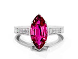 White gold Marquise Cut Garnet Ring with Milgrain Pavé Band and Four-Prong Setting_12