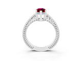 White gold Marquise Cut Garnet Ring with Milgrain Pavé Band and Four-Prong Setting_15