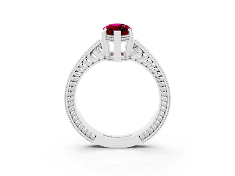 White gold Marquise Cut Garnet Ring with Milgrain Pavé Band and Four-Prong Setting_15