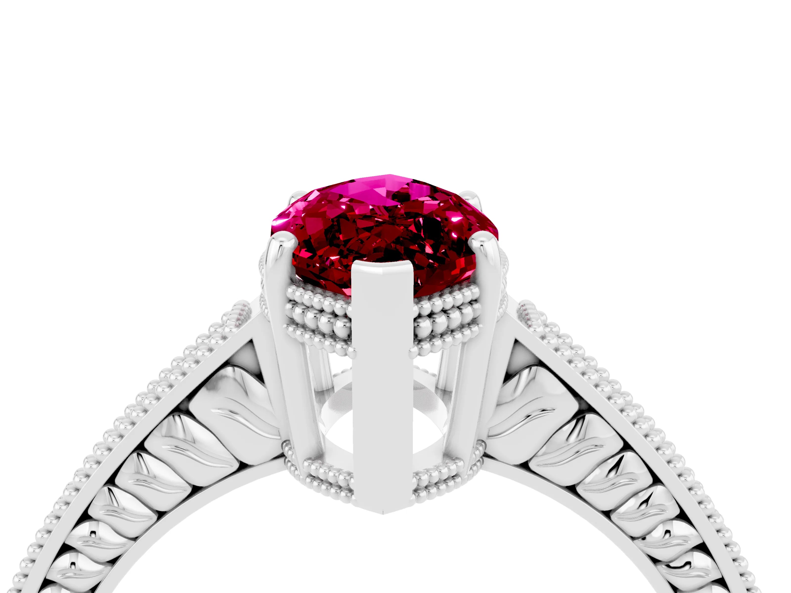 White gold Marquise Cut Garnet Ring with Milgrain Pavé Band and Four-Prong Setting_16