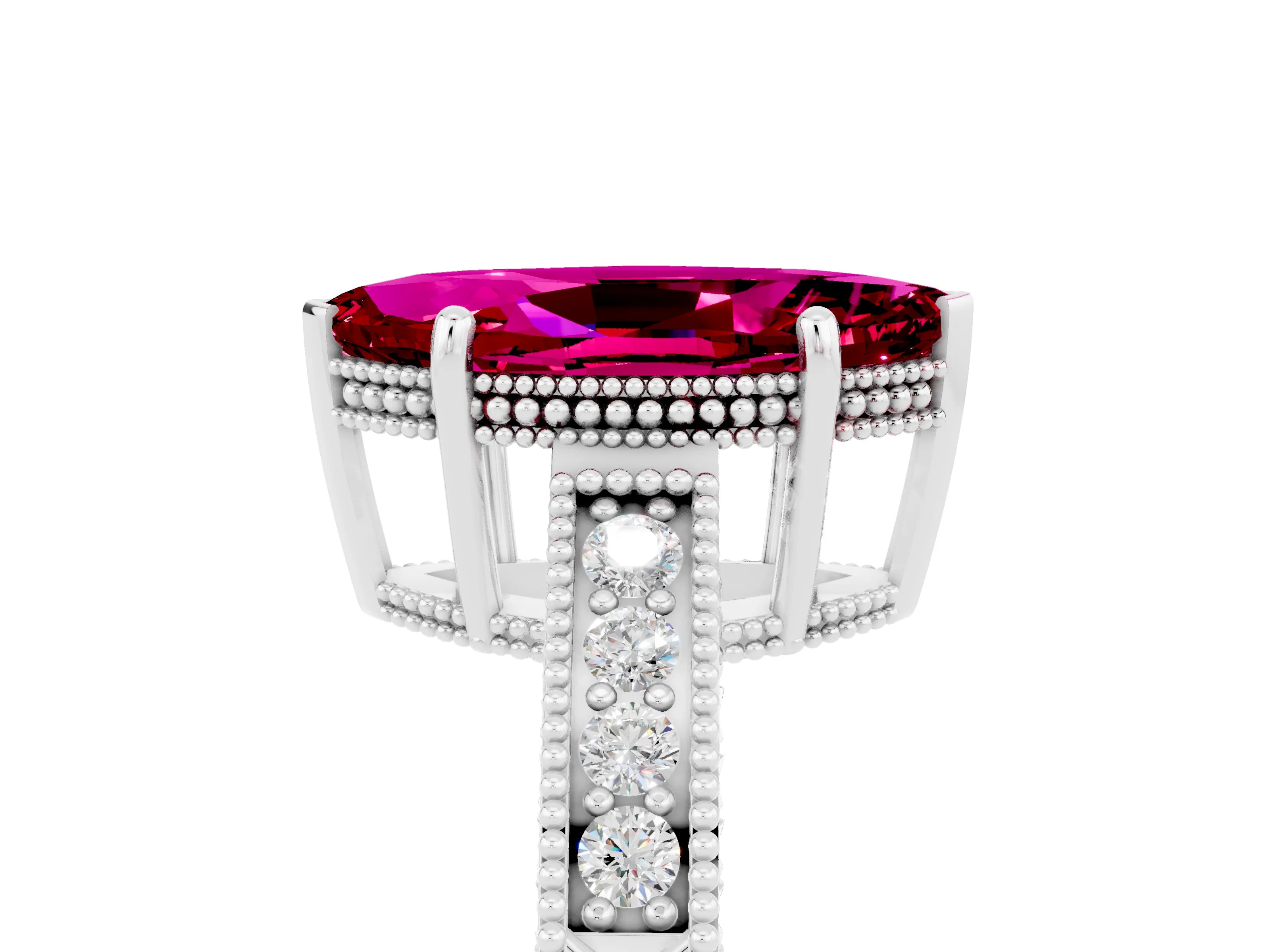 White gold Marquise Cut Garnet Ring with Milgrain Pavé Band and Four-Prong Setting_17