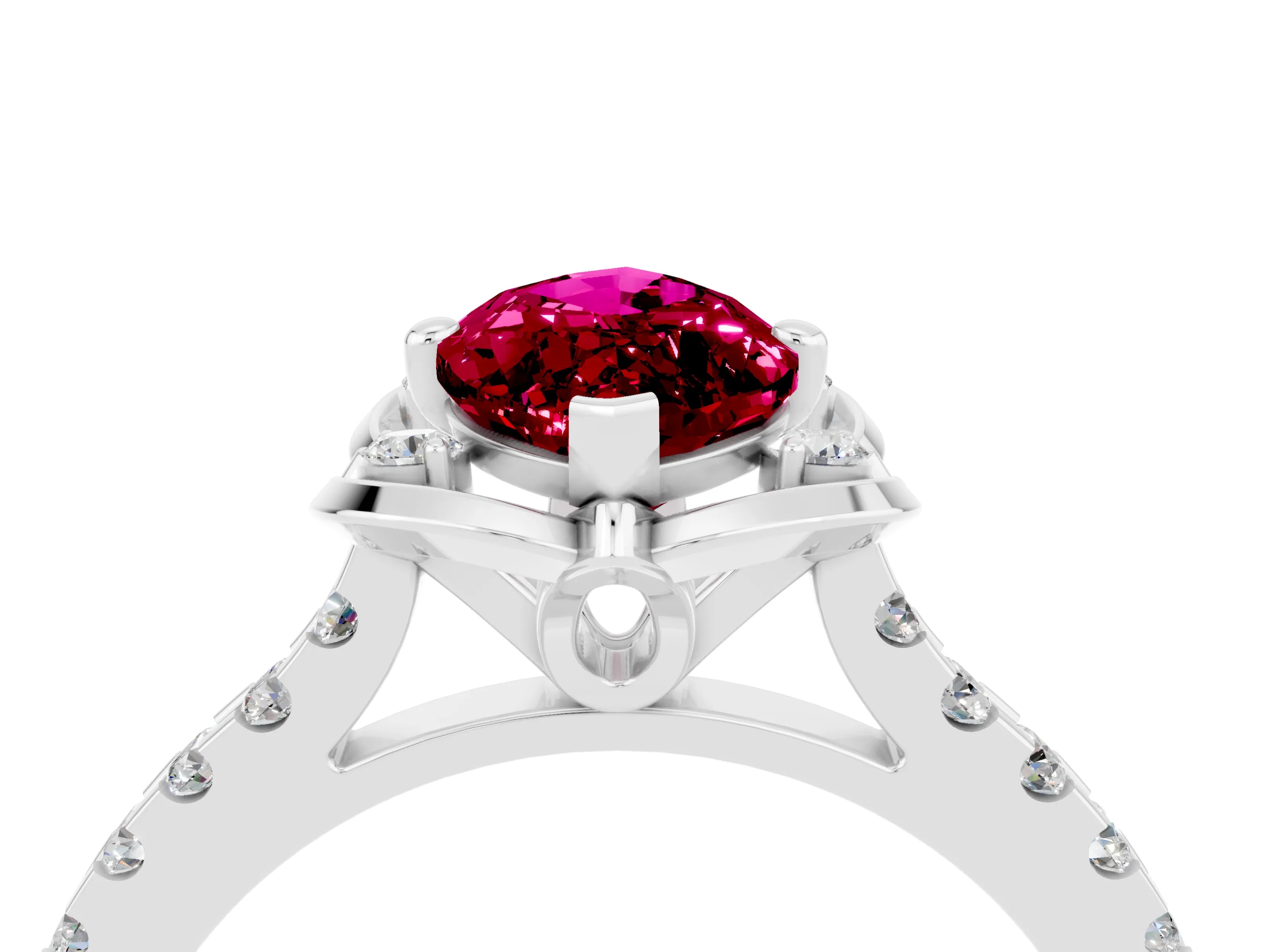 White gold Marquise Cut Garnet Ring with Pavé Band and Floral Prong Setting_4