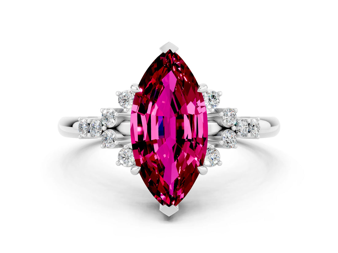 White gold Marquise Cut Garnet Ring with Side Stones and Four-Prong Setting_54