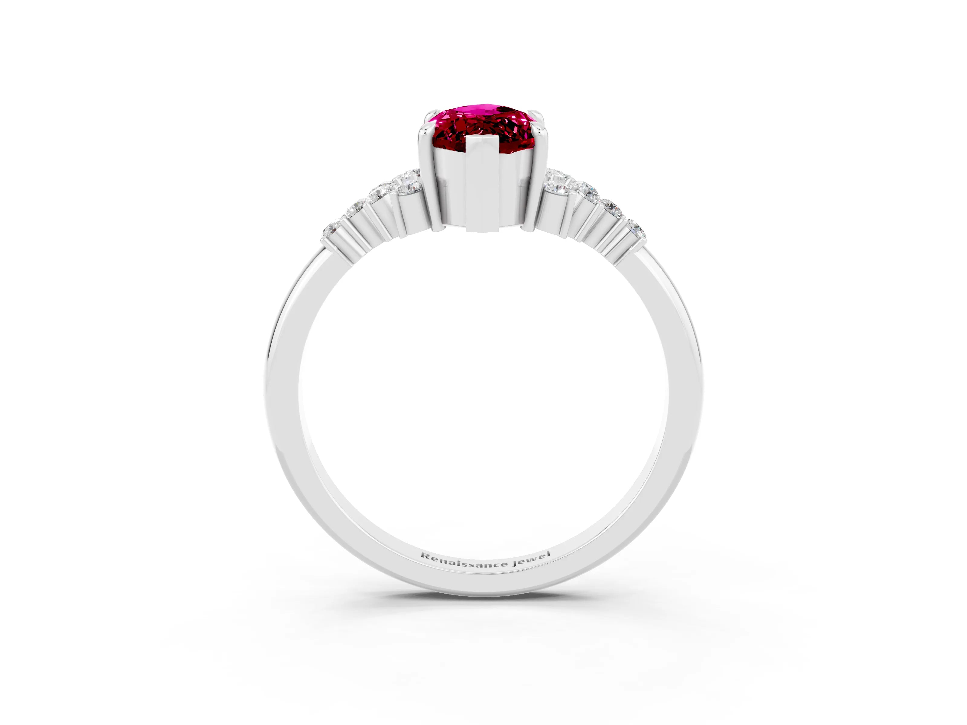 White gold Marquise Cut Garnet Ring with Side Stones and Four-Prong Setting_57