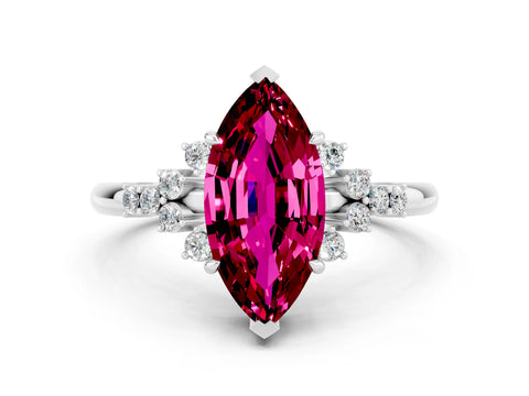 White gold Marquise Cut Garnet Ring with Side Stones and Four-Prong Setting_60
