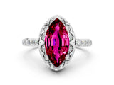 White gold Marquise Cut Garnet Scalloped Halo Engagement Ring with Round Shared Prong Band_24