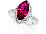 White gold Marquise Cut Garnet Scalloped Halo Engagement Ring with Round Shared Prong Band_25
