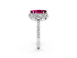 White gold Marquise Cut Garnet Scalloped Halo Engagement Ring with Round Shared Prong Band_26