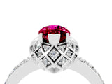White gold Marquise Cut Garnet Scalloped Halo Engagement Ring with Round Shared Prong Band_28