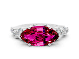 White gold Marquise Cut Garnet Scattered Round Accent Ring with Prong Setting_24