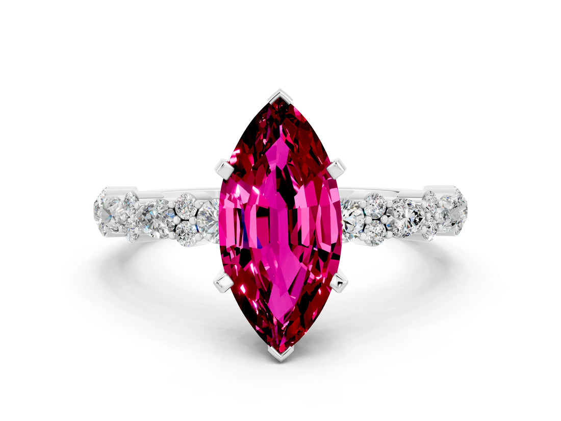 White gold Marquise Cut Garnet Side Stone Solitaire Ring with Round  and Four-Prong Setting_36