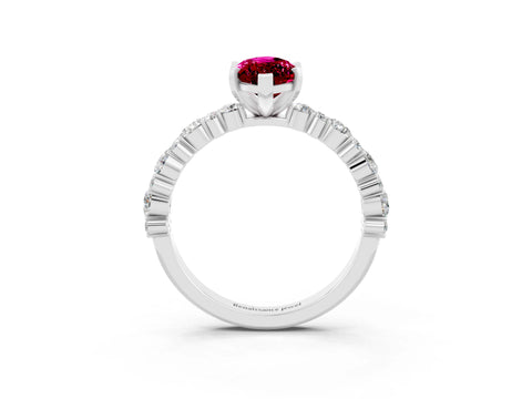 White gold Marquise Cut Garnet Side Stone Solitaire Ring with Round  and Four-Prong Setting_39