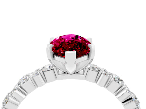 White gold Marquise Cut Garnet Side Stone Solitaire Ring with Round  and Four-Prong Setting_40