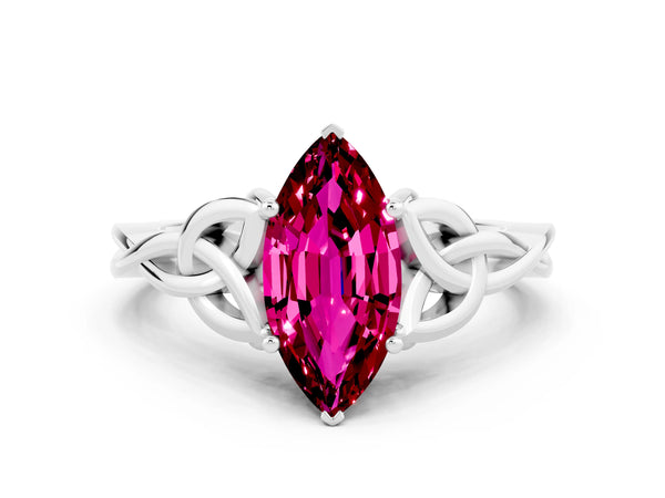 Platinum Marquise Cut Garnet Solitaire Celtic Knot Ring with Four-Prong Setting