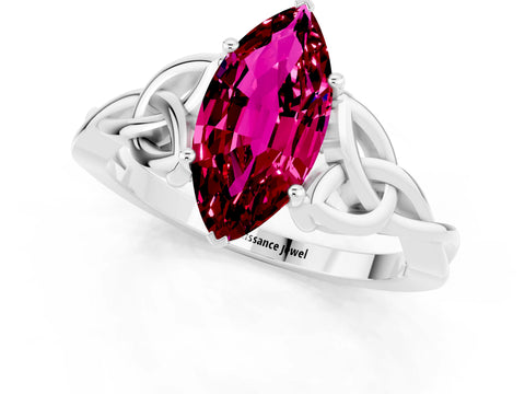 White gold Marquise Cut Garnet Solitaire Celtic Knot Ring with Four-Prong Setting_13
