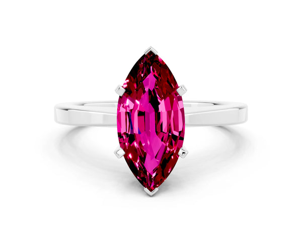 Platinum Marquise Cut Garnet Solitaire Engagement Ring with Classic Band and Four-Prong Setting