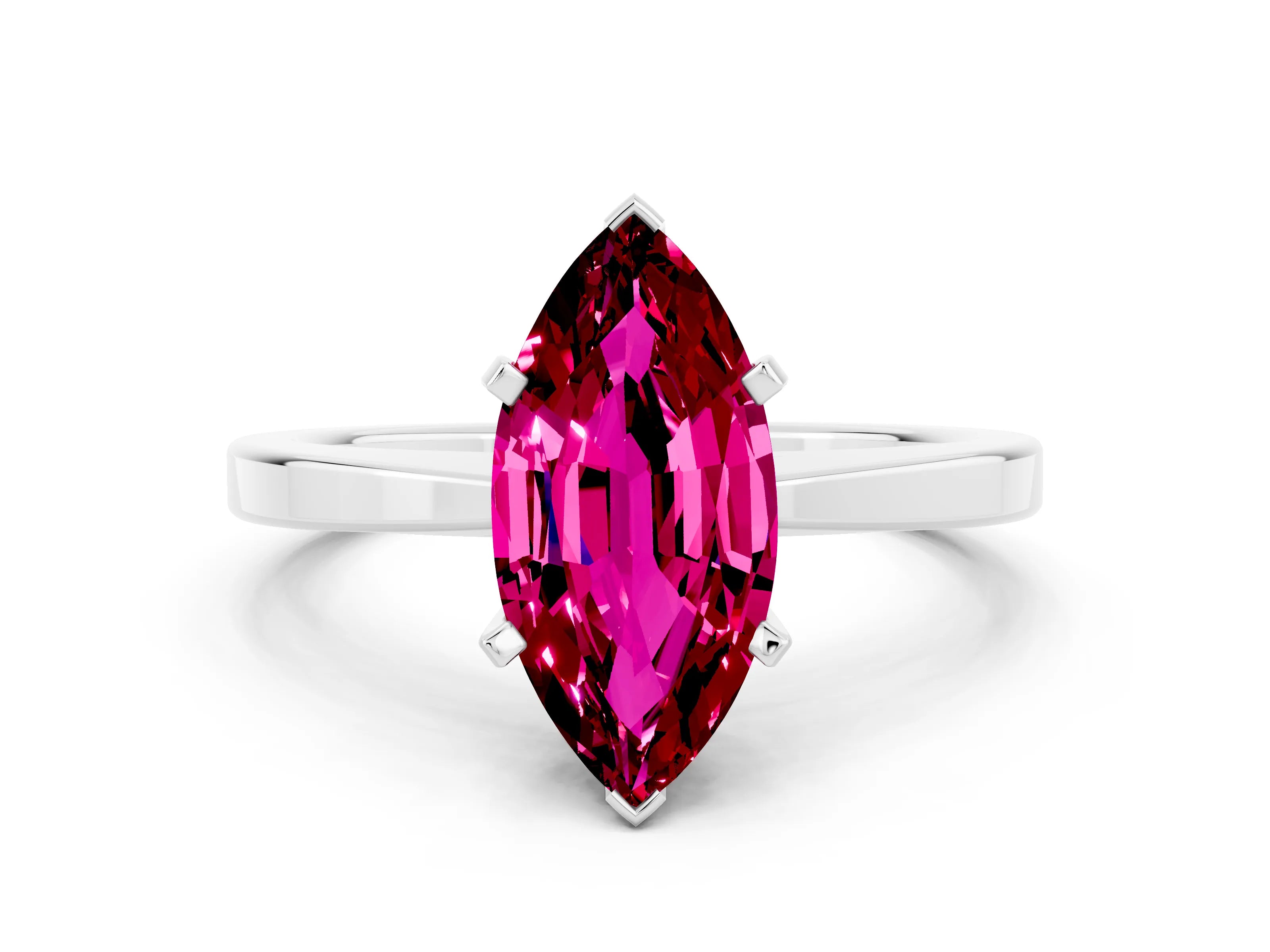 White gold Marquise Cut Garnet Solitaire Engagement Ring with Classic Band and Four-Prong Setting_24