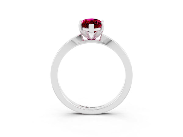 Platinum Marquise Cut Garnet Solitaire Engagement Ring with Classic Band and Four-Prong Setting