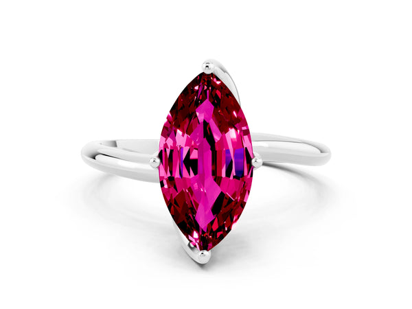 Platinum Marquise Cut Garnet Solitaire Engagement Ring with Four-Prong Setting and Classic Band