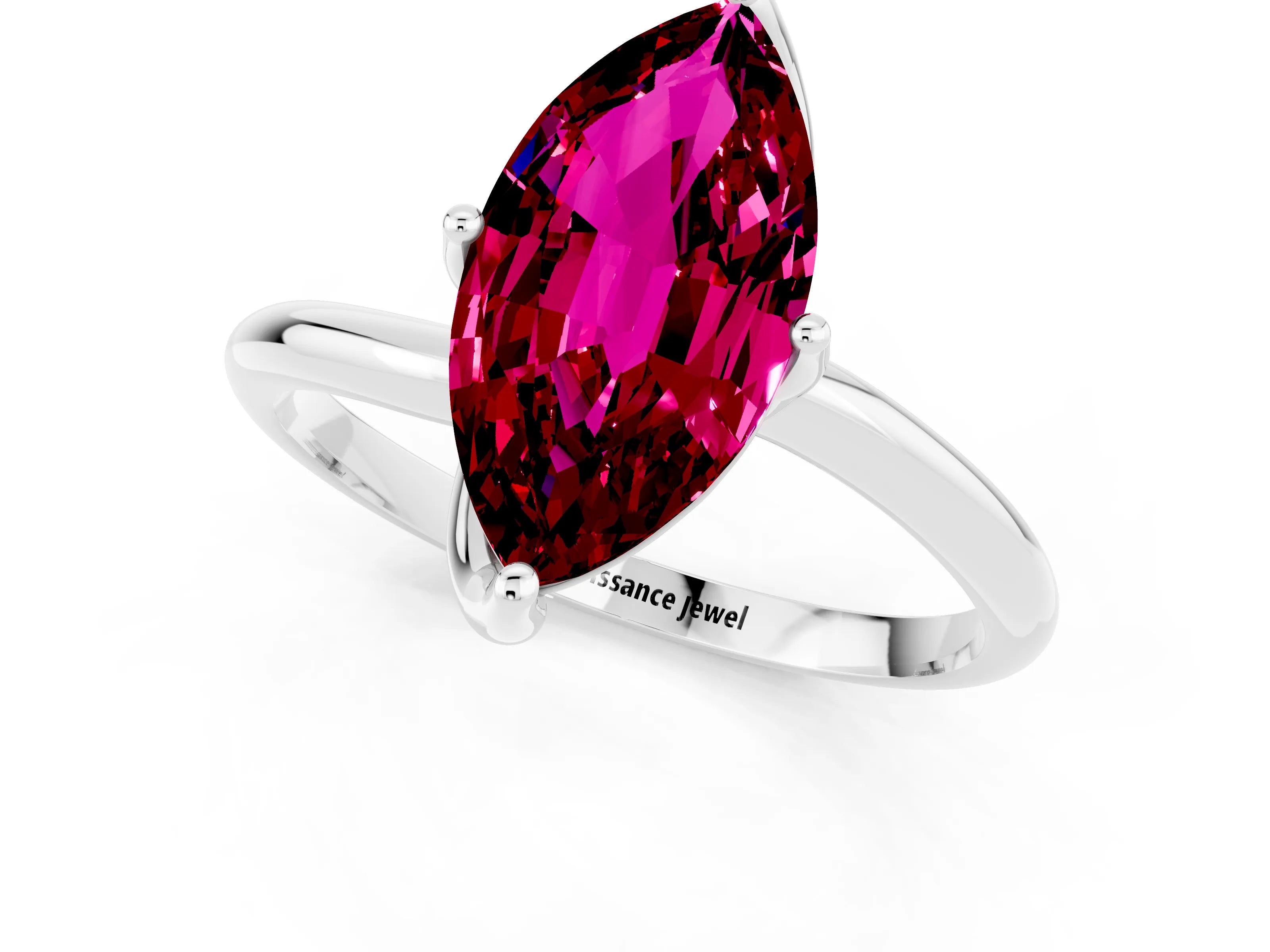 White gold Marquise Cut Garnet Solitaire Engagement Ring with Four-Prong Setting and Classic Band_13