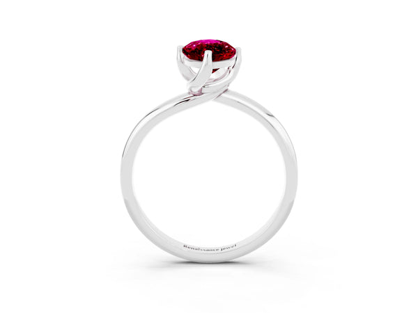 White gold Marquise Cut Garnet Solitaire Engagement Ring with Four-Prong Setting and Classic Band