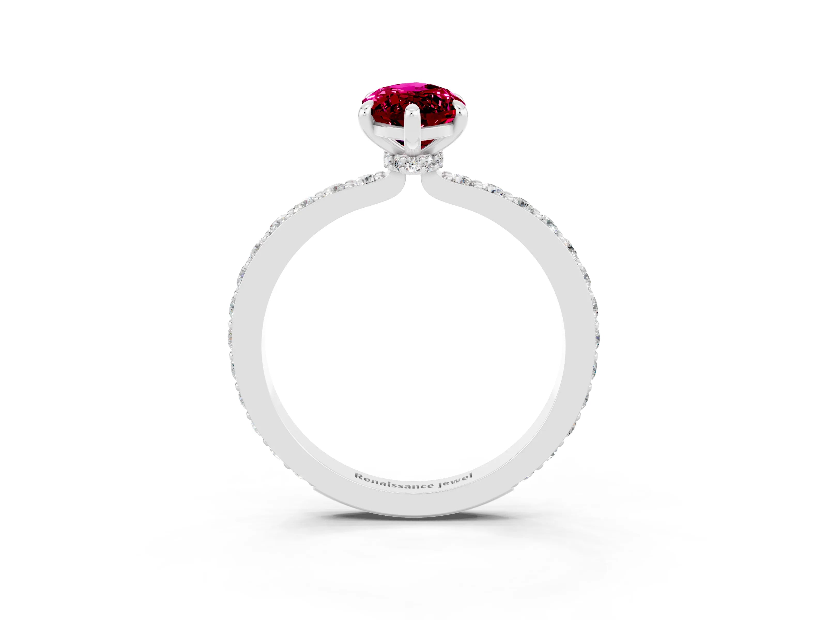 White gold Marquise Cut Garnet Solitaire Engagement Ring with Pavé Band and Four-Prong Setting_3