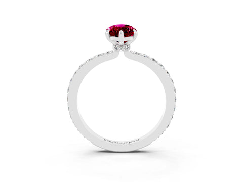 White gold Marquise Cut Garnet Solitaire Engagement Ring with Pavé Band and Four-Prong Setting_3