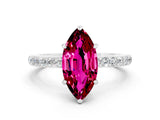White gold Marquise Cut Garnet Solitaire Engagement Ring with Pavé Band and Four-Prong Setting
