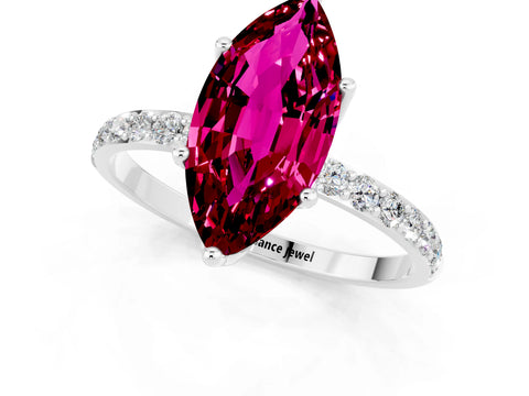 White gold Marquise Cut Garnet Solitaire Engagement Ring with Pavé Band and Prong Setting_1