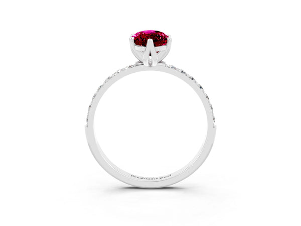 Platinum Marquise Cut Garnet Solitaire Engagement Ring with Round  Pavé Band and Prong Setting