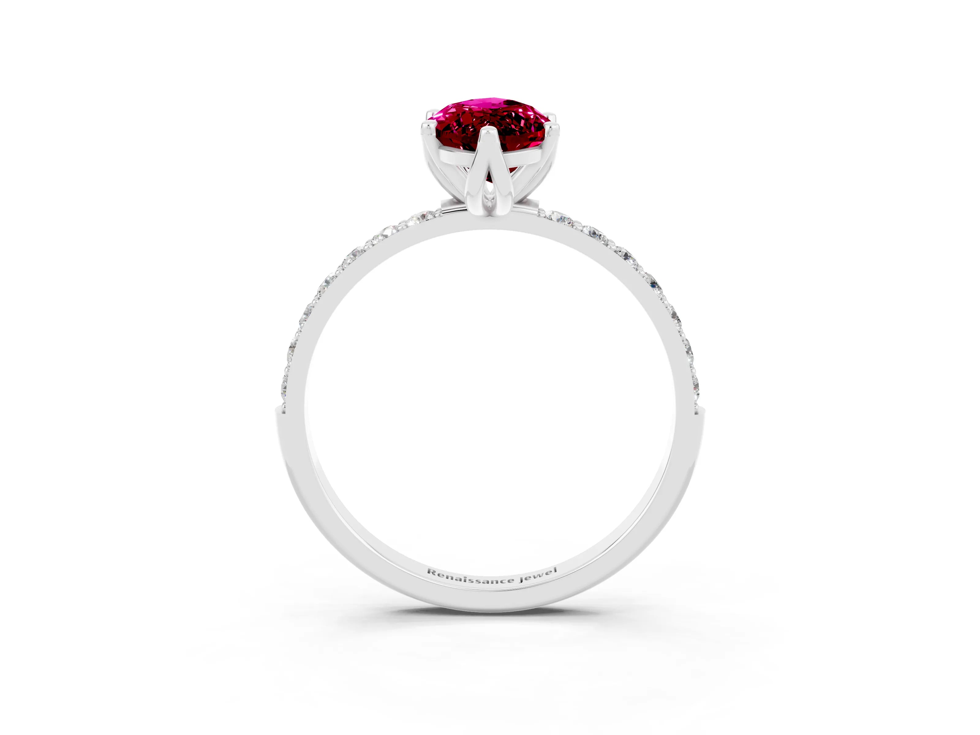 White gold Marquise Cut Garnet Solitaire Engagement Ring with Pavé Band and Prong Setting_3