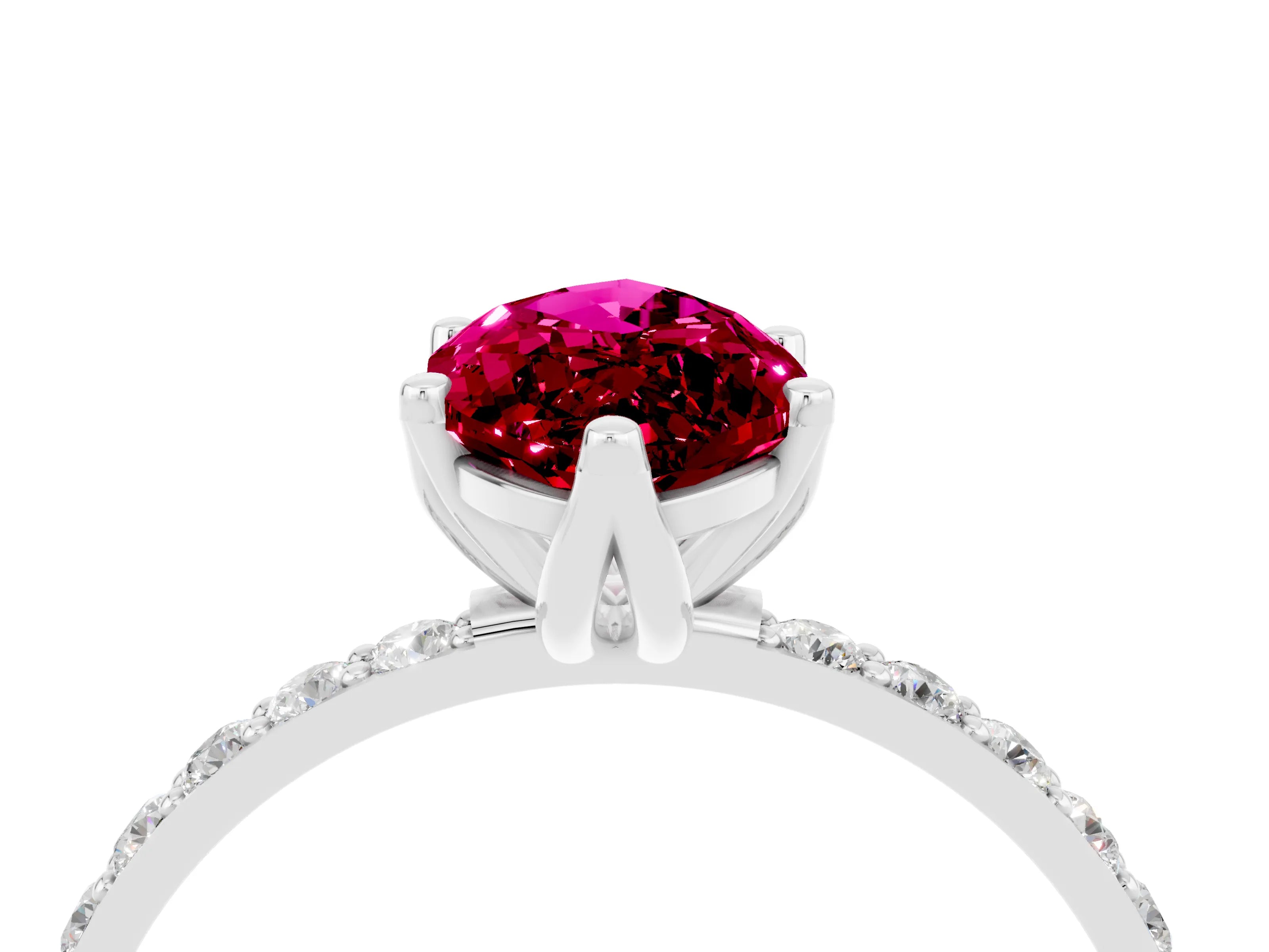 White gold Marquise Cut Garnet Solitaire Engagement Ring with Pavé Band and Prong Setting_4